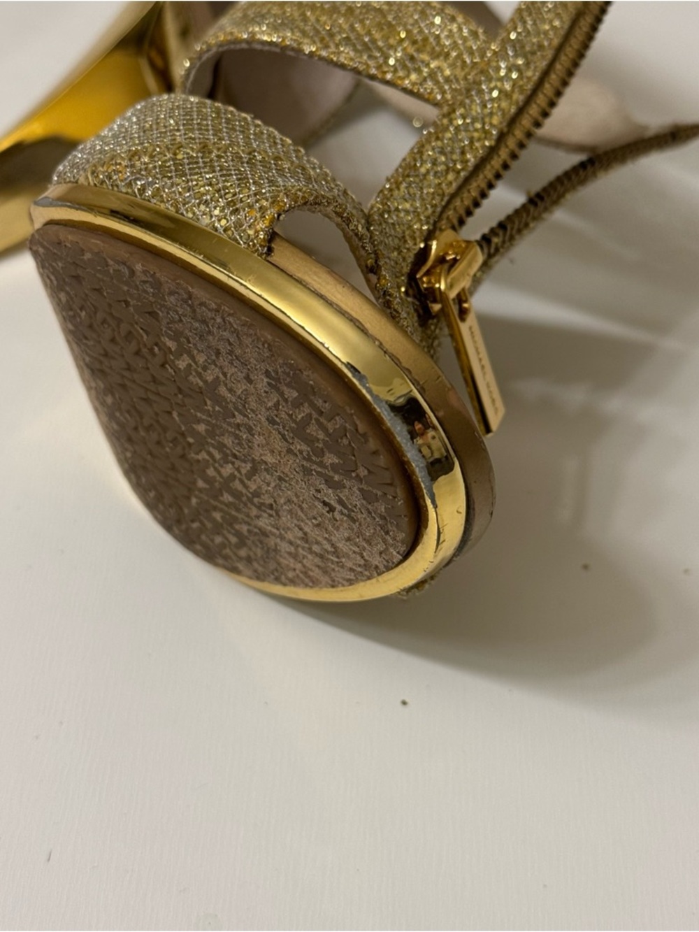 Michael Kors Glitter Gold Strappy Zip High Heels Size 6 - Picture 8 of 9
